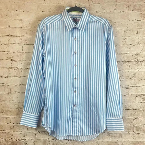 Robert Graham X Men's M Blue White Pink Striped Long Sleeve Button Down Shirt M - Picture 1 of 10